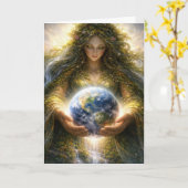 Birthday Earth Day Gaia Goddess With Planet Earth カード (黄色い花)