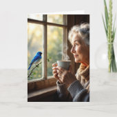 Birthday Elderly Woman Watching a Bluebird カード (正面)