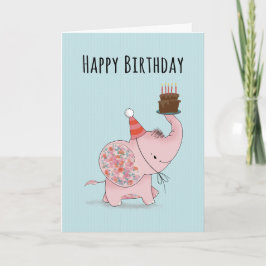Birthday Elephant with Cake カード