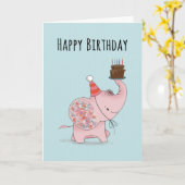 Birthday Elephant with Cake カード (黄色い花)
