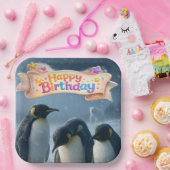 Birthday emperor penguin nine square paper plates ペーパープレート (パーティー)