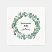 Birthday eucalyptus greenery wreath name elegant スタンダードカクテルナプキン (正面)