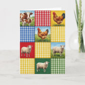 Birthday Farm Animals and Gingham Patchwork Quilt カード (正面)