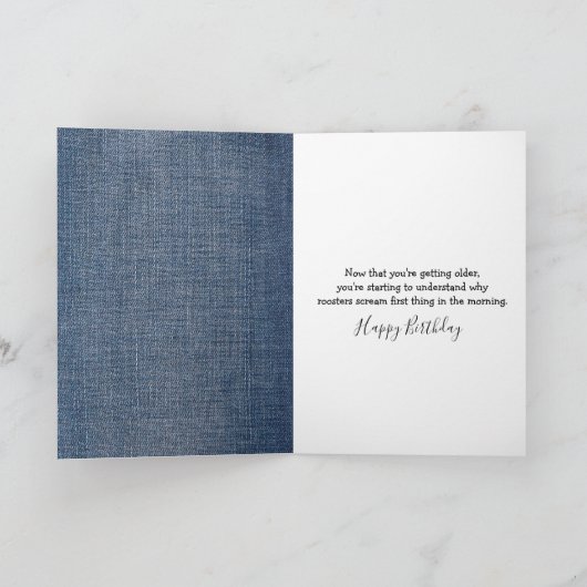 Birthday Farmer Rooster Kicking Up Dust カード (内部)