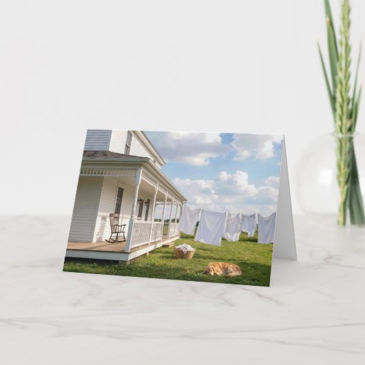 Birthday Farmhouse with Clothesline and Dog カード (正面)