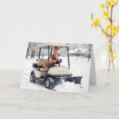 Birthday Flamingo Driving Golf Cart With Snowplow カード (黄色い花)