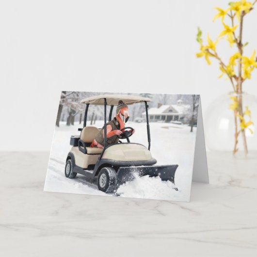 Birthday Flamingo Driving Golf Cart With Snowplow カード (黄色い花)