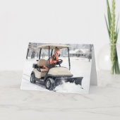 Birthday Flamingo Driving Golf Cart With Snowplow カード (正面)