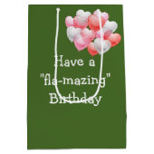 Birthday Flamingo In Sneakers With Headphones ミディアムペーパーバッグ (裏面)