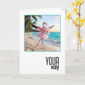 Birthday Flamingo Wearing Pink Tutu カード (黄色い花)