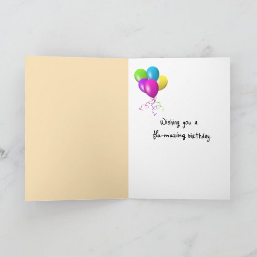 Birthday Flamingo With Champagne On a Beach カード (内部)