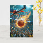 Birthday for Godson Flaming Basketball In the Net カード (黄色い花)