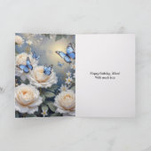 Birthday for Mom Poem Blue Butterflies and Roses カード (内部)