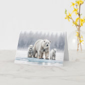 Birthday For Mom Polar Bear Family On Ice カード (黄色い花)