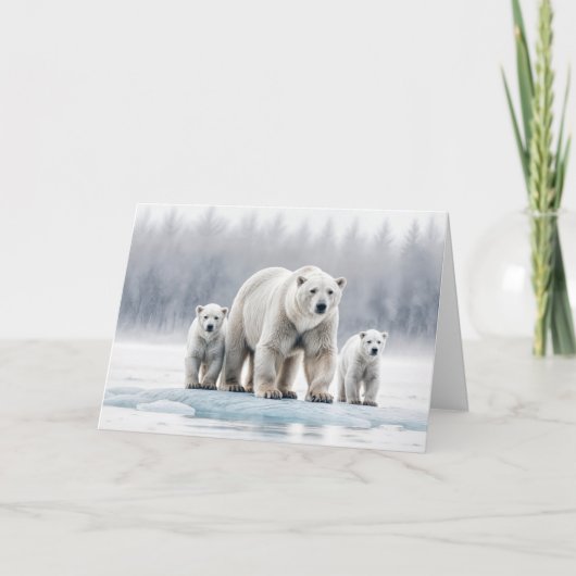 Birthday For Mom Polar Bear Family On Ice カード (正面)