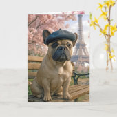 Birthday French Bulldog In Paris カード (黄色い花)