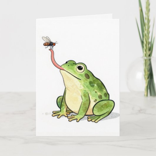 Birthday Frog Catching a Fly カード (正面)