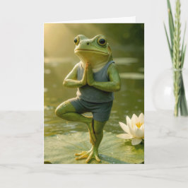 Birthday Frog In a Yoga Tree Pose カード