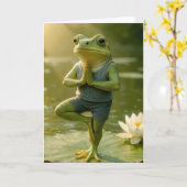 Birthday Frog In a Yoga Tree Pose カード (黄色い花)