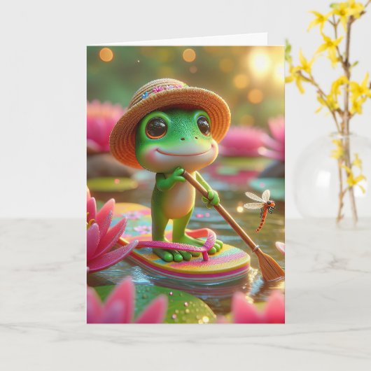 Birthday Frog On A Flip-Flop カード (黄色い花)