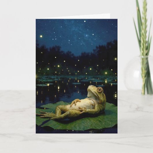 Birthday Frog Staring at Stars and Fireflies カード (正面)