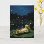 Birthday Frog Staring at Stars and Fireflies カード (黄色い花)