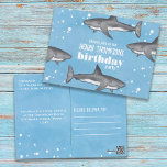 Birthday Fun Whimsical Ocean Swimming Sharks ポストカード<br><div class="desc">This cute design features a birthday cute pool water ocean, a watercolor shark fish sea animal, wild wildlife nautical marine life, a sharks fish marine grey black, a fun whimsical festive birthday invite, a kid's birthday party invitation, a summer fun swimming swim party, a creative unique cool typography, a children's...</div>