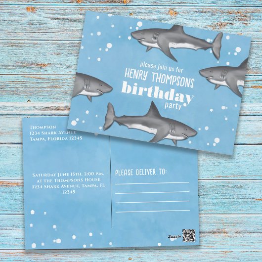 Birthday Fun Whimsical Ocean Swimming Sharks ポストカード