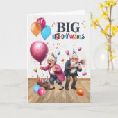 Birthday Funny Old Man and Woman with Balloons カード (黄色い花)