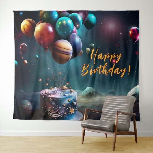 Birthday Galaxy Outer Space Cake Banner タペストリー (インサイチュ(横))