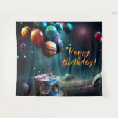 Birthday Galaxy Outer Space Cake Banner タペストリー (正面(横))