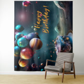 Birthday Galaxy Outer Space Cake Banner タペストリー (インサイチュ)
