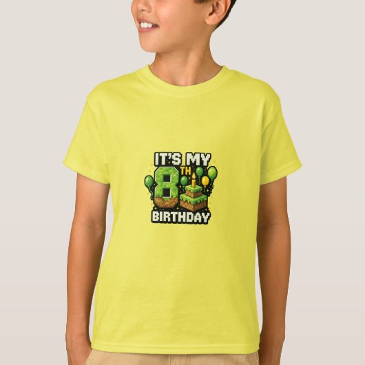 Birthday Gamer Shirt – Pixel Block Birthday Design Tシャツ (正面)