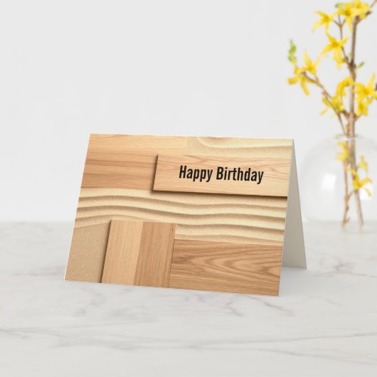 Birthday Geometric Wood On Sand Design カード (黄色い花)