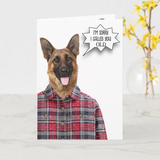 Birthday German Shepherd Dog Humor カード (黄色い花)