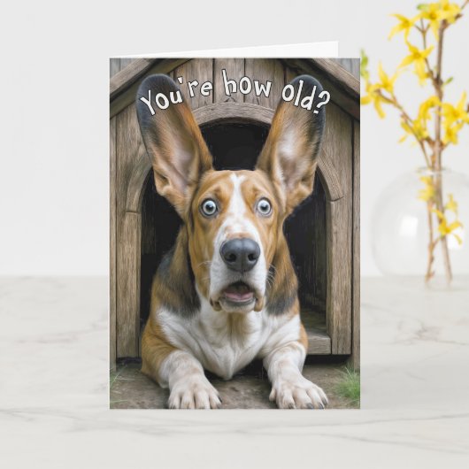 Birthday Getting Old Humor Basset Hound  カード (黄色い花)