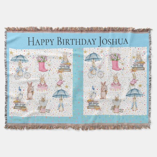 Birthday gift for baby boy - bunny rabbit スローブランケット (正面)