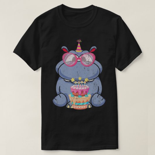 Birthday Gift Idea Cake Kids Cute Hippo Tシャツ (デザイン正面)