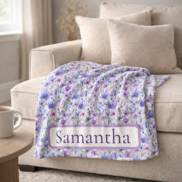 Birthday Gift Purple Floral Personalized Name フリースブランケット