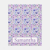 Birthday Gift Purple Floral Personalized Name フリースブランケット (正面)