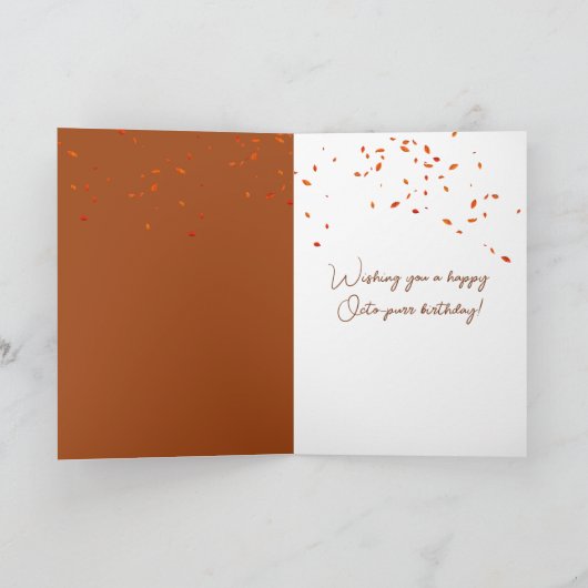 Birthday Ginger Cat In an Autumn Leaf Pile カード (内部)