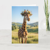 Birthday Giraffe with Floral Crown カード (正面)