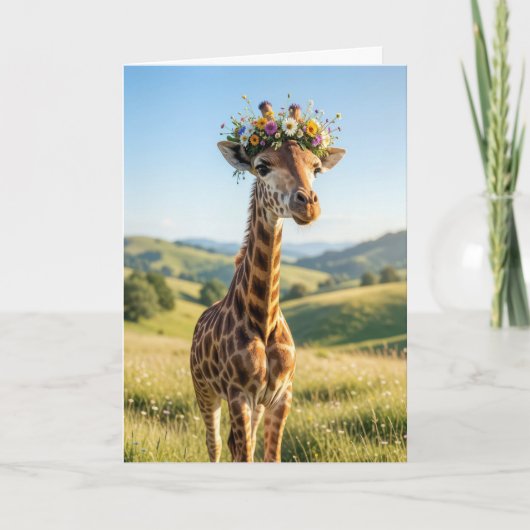 Birthday Giraffe with Floral Crown カード (正面)
