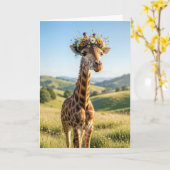 Birthday Giraffe with Floral Crown カード (黄色い花)