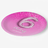 Birthday Girl 6th - with Pink Ballon Number ペーパープレート (アングル)