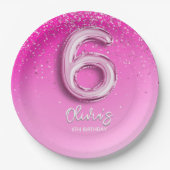 Birthday Girl 6th - with Pink Ballon Number ペーパープレート (正面)