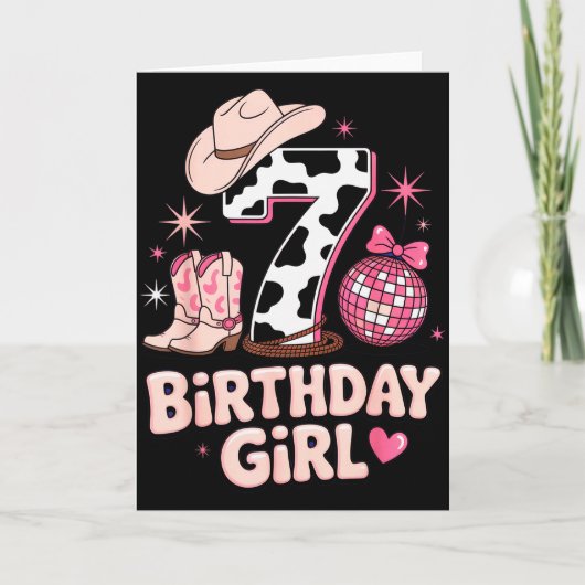 Birthday Girl 7 Cowgirl Party Outfit Fun Disco The カード (正面)
