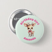 Birthday Girl Cute Baby Deer Cartoon Illustration 缶バッジ (正面&裏面)