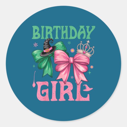 Birthday Girl Nk And Green Birthday Witch Women Gi ラウンドシール (正面)