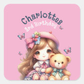 Birthday girl Personalized Paper Plate スクエアシール (正面)